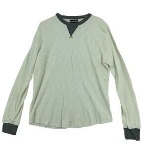 Lucky Brand Thermal Top Mens L White Gray  Long Sleeve Pullover Stretch Knit
